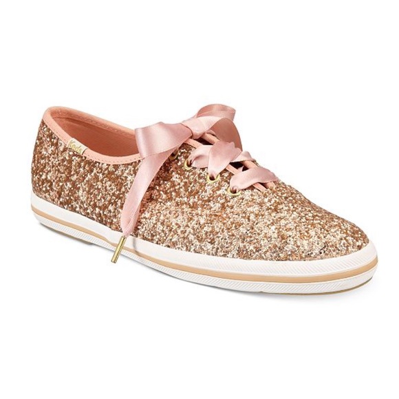 Kate Spade Rose Gold Glitter Lace Up Sneakers IOB - Picture 6 of 16